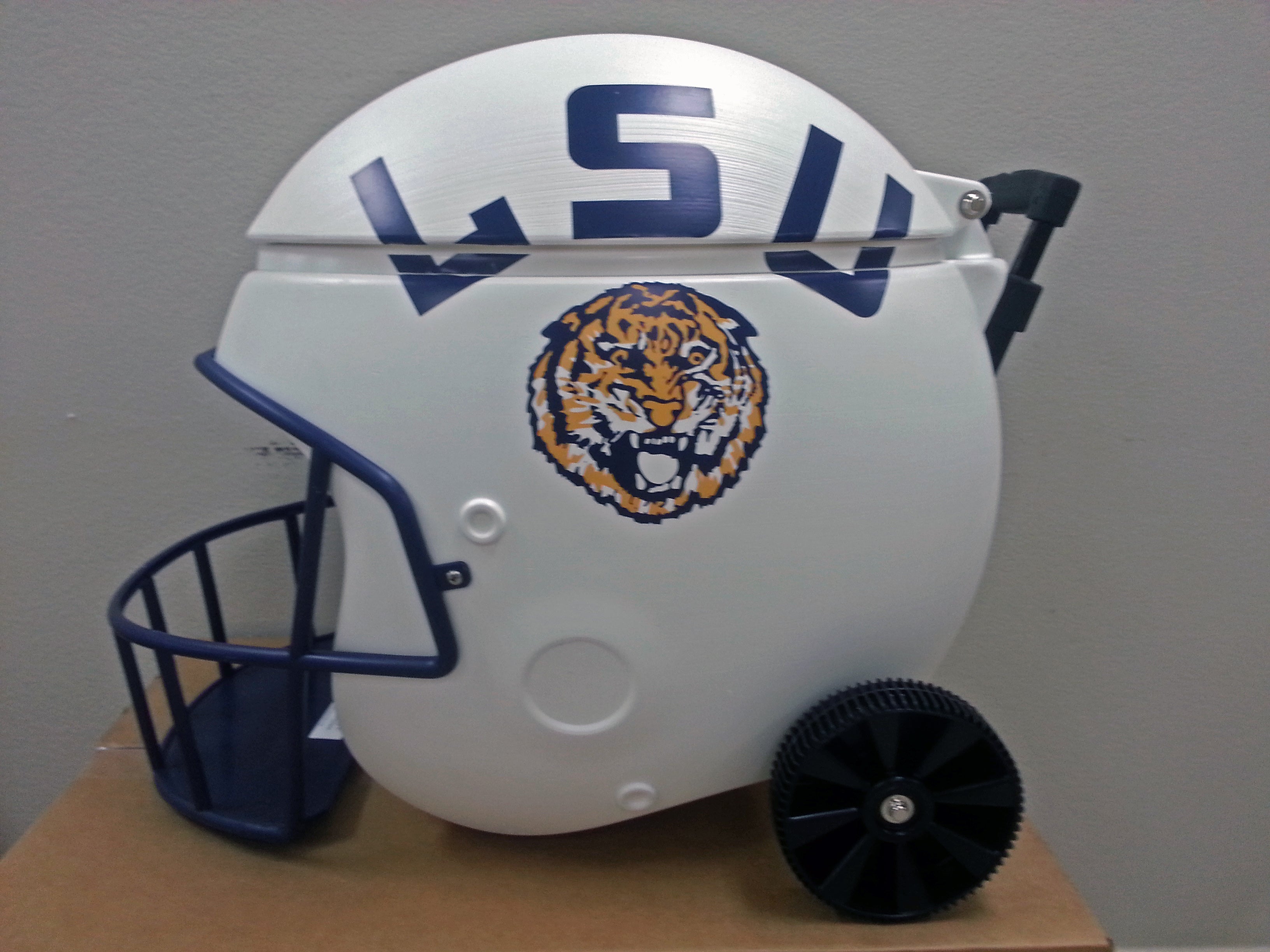LSU White Football Helmet Shaped 40 quart Ice Chest